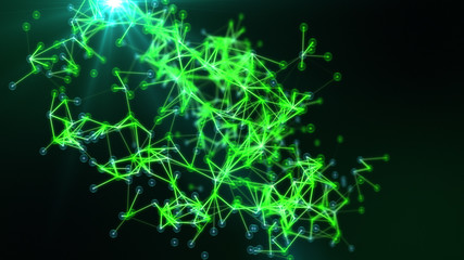 Abstract dots and connections in cyber space on dark background