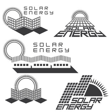 An illustration consisting of five images of solar panels in the form of a logo