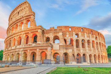 Beautiful landscape of the Colosseum in Rome- one of wonders of the world  in the evening time.