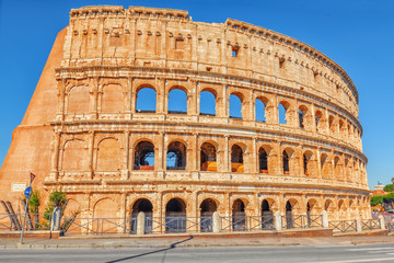 Fototapeta na wymiar Beautiful landscape of the Colosseum in Rome- one of wonders of the world in the morning time.