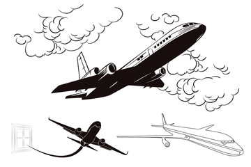Flying planes. Stock illustration.