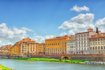 Beautiful landscape view bank of the Arno River of the Florence - the center of the Florentine Republic, the capital of the dukes of the Medici and the Italian kingdom.