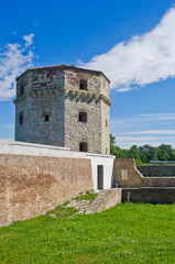 Fototapeta na wymiar Nebojsa tower between Kalemegdan fortress and Danube river at spring in Belgrade, Serbia