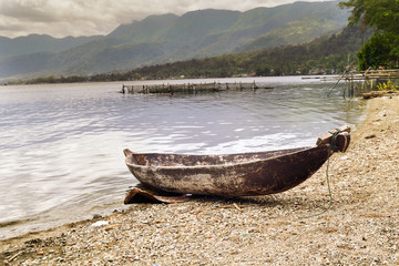 Lonely Boat at Maninjau Lake Sumatera Barat Indonesia