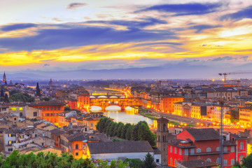 Fototapeta na wymiar Beautiful landscape above, panorama on historical view of the Florence from Piazzale Michelangelo point. Night time.Italy.