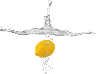 Fresh lemon in water on white background
