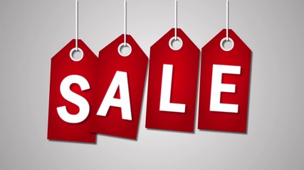 Red price tags with Sale and fifty percent off on the white background