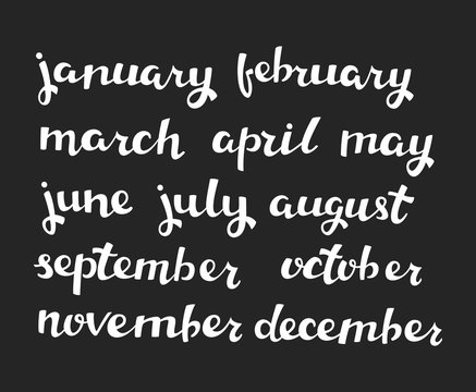 Hand-drawn Calendar Set. Set of Months of the Year. Vector Calligraphy.