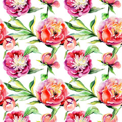 Wildflower peony flower pattern in a watercolor style. Full name of the plant: peony. Aquarelle wild flower for background, texture, wrapper pattern, frame or border.