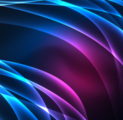 Energy lines, glowing waves in the dark, vector abstract background