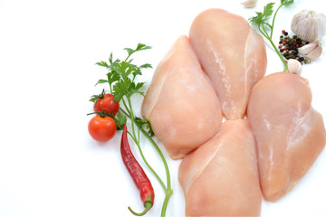 Fresh raw chicken breast isolated on white background