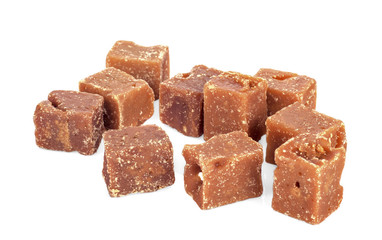 The palm sugar or Jaggery on white background