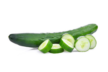 green fresh japanese cucumber, suhyo or zucchini isolated on white background, healthy vegetables