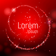 Abstract background with red luminous backdrop and lens flares, and glowing reflections. Bokeh effect. Vector illustration.