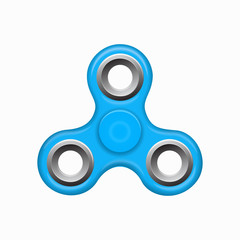 Blue colorful spinner on a white background. Blue spinner yellow toy - stress and anxiety relief. Modern children's blue toy - spinner.