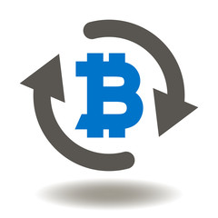 Blockchain Digital Web Money Transfer Vector Icon. Circular Arrows Bitcoin Illustration. Online banking finance transferring sign. Financial refresh, rotation electronic technoology. Mining.