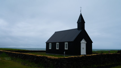 Fototapeta na wymiar Exterior view to Budakirkja at Budir in Snaefellsnes, Iceland