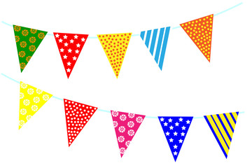 Obraz premium Celebrate decoration banner. Party festival triangle flags collection set on a white background. Carnival decorations.