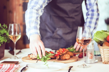 chicken dinner, bqq with salad