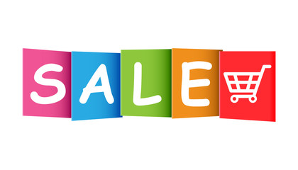 Sale colorful card. Vector illustration on white background. Discount sale card pictogram.