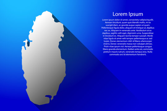 Abstract map of Qatar with long gradient shadow on blue background of vector illustration