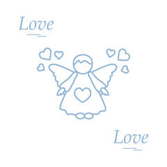 Cute vector illustration: angel and hearts. Love symbol.