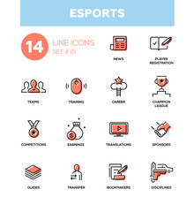 eSports - Modern simple thin line design icons, pictograms set