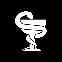 Snake and cup white color icon .