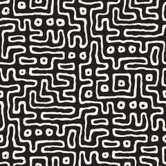 Seamless pattern with maze lines. Monochrome abstract background. Vector hand drawn labyrinth.