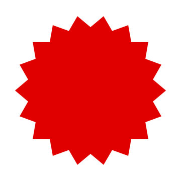 Red starburst, burst, badge, seal or label flat vector icon for apps and websites