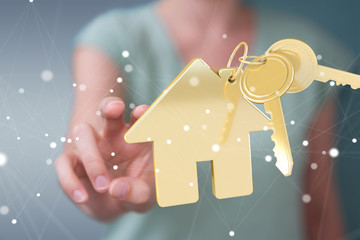 Businesswoman eco house concept 3D rendering