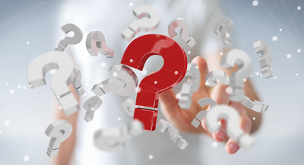Businessman using 3D rendering question marks