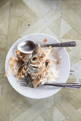 Head Skeleton of fried fish on dish, It's Delicious food