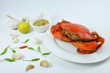 Boiled crab on white background.