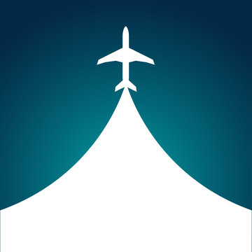 white silhouette of airplane, isolated on blue Flat icon modern design style