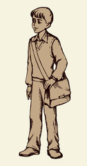 Fototapeta na wymiar Boy with bag. Vector drawing