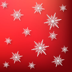 Naklejka na ściany i meble White snowflakes on red background. Vector christmas background.