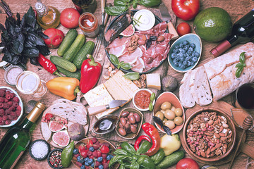 Top view table full of food