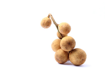 Asian fruit, Tasty Lansium parasiticum or Langsat, Longkong, Duku, Lansium parasiticum isolated on white background.