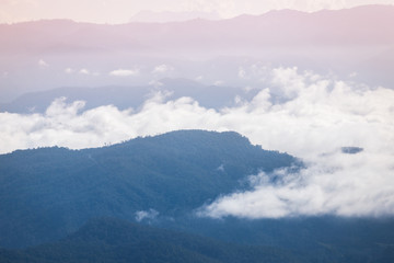 Fog with mountains. In the morning, the mountains in Mae Hong Son Province.