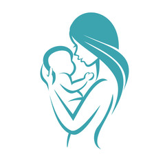 mother and baby icon, stylized vector symbol