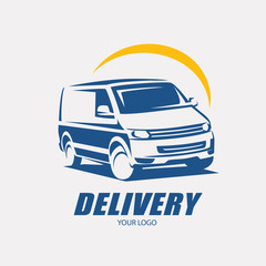 delivery and shipping service logo template, minivan stylized symbol © lapencia