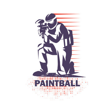paintball player stylized vector symbol, logo or emblem template