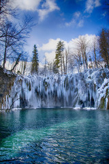 Plitvice lakes in winter - national park in Croatia
