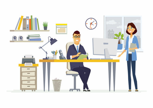 Office Meeting - modern vector cartoon business characters illustration