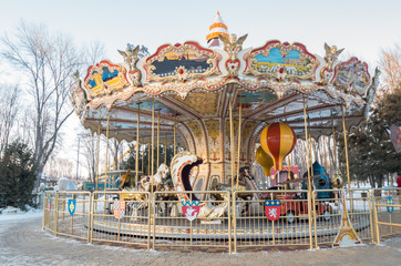 KHARKIV, UKRAINE, Passenger cable car in Maxim Gorky Central Park for Culture and Recreation