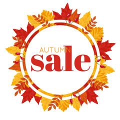 Autumn Leaves Vector Round Seasonal SALE Frame