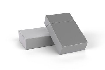 3D render composition of two king size cigarette boxes or packs on a white background with shadow. Clipping path. For your design.