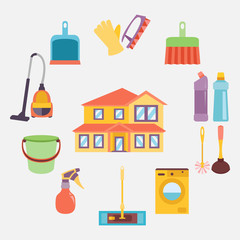 Vector illustration of cleaning icons color set