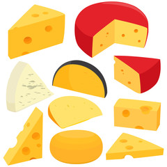 Various types of cheese. Vector illustration set